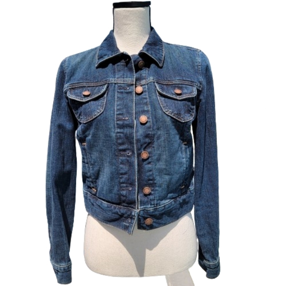 Gap Cropped Blue Denim Jacket, Size S, Dark Wash, Excellent Used Condition